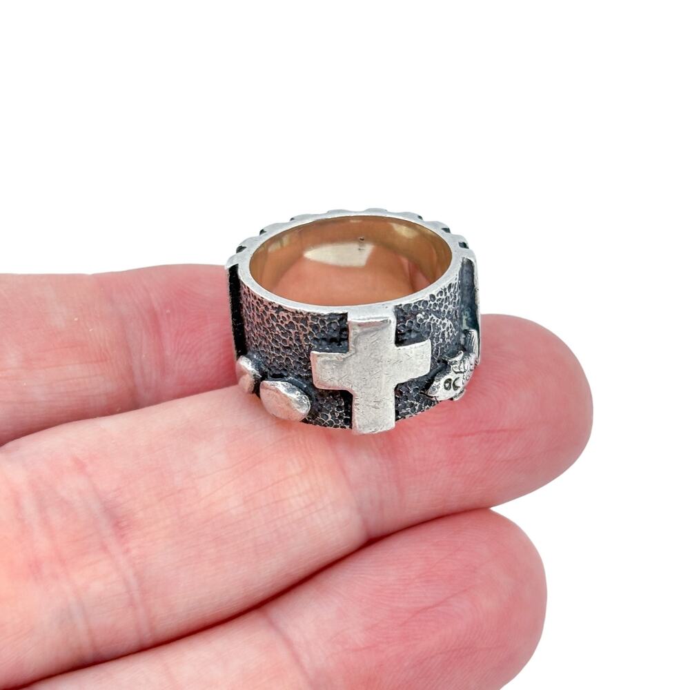 Vintage Sterling Silver 950 Religious Cross Wide Band Ring Size 7.5